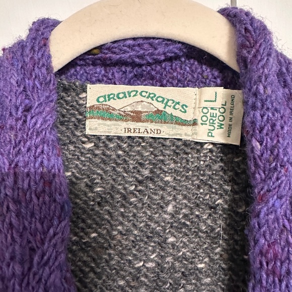 Aran Crafts Gray Cardigan with Purple Trim - Picture 3 of 12